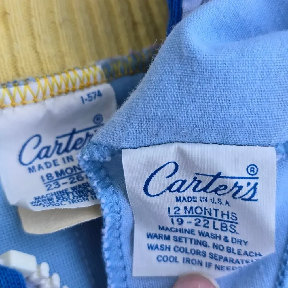 Vintage 80s Baby Quilted Outfit Set Carter’s Blue Overalls Jacket Blue #34